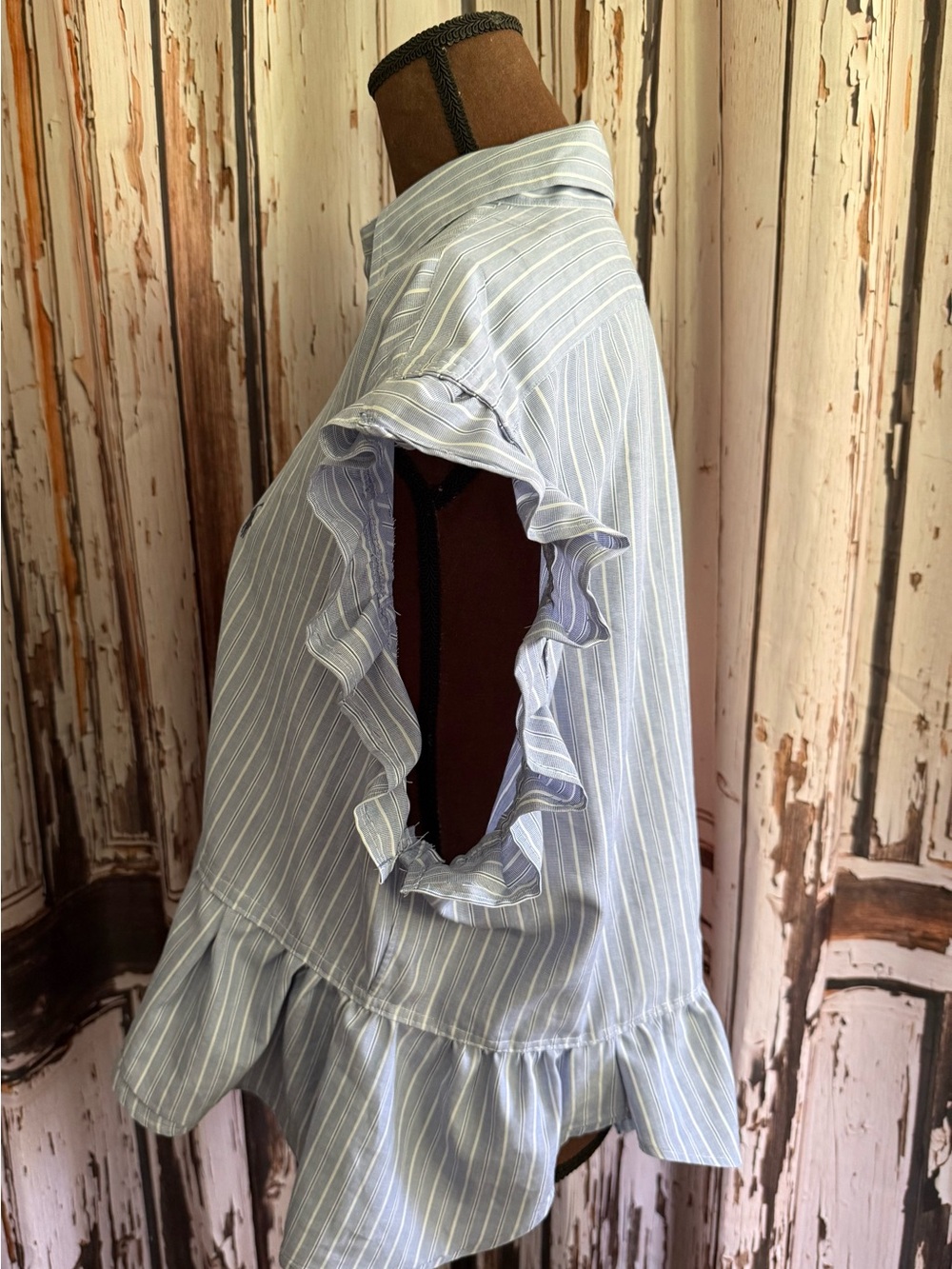 Reworked upcycled Ralph Lauren large Striped Ruffle button down shirt - Picture 5 of 13